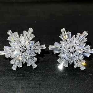 Elegant Silver Crystal Starburst Earrings